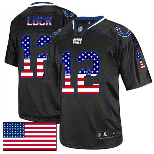 Indianapolis Colts #12 Andrew Luck Black USA Flag Fashion Jersey