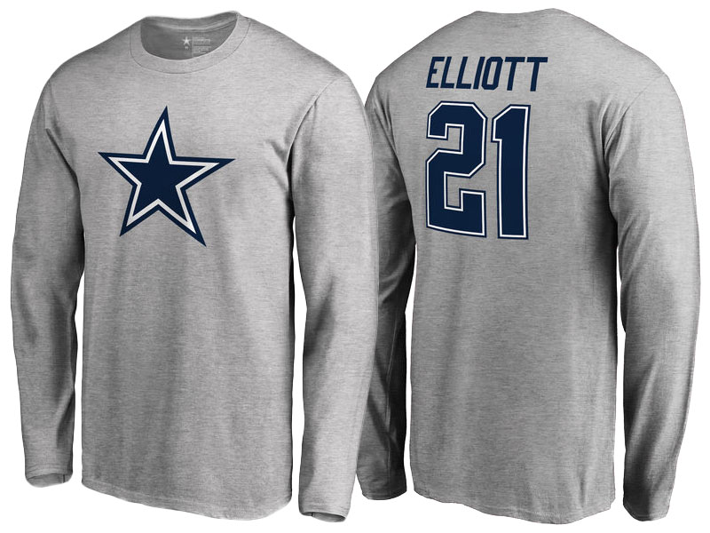 Dallas Cowboys #21 Ezekiel Elliott Ash Team Icon Long Sleeve T-Shirt