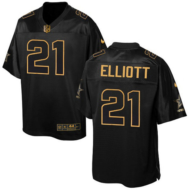 Dallas Cowboys #21 Ezekiel Elliott Black Gold Collection Jersey