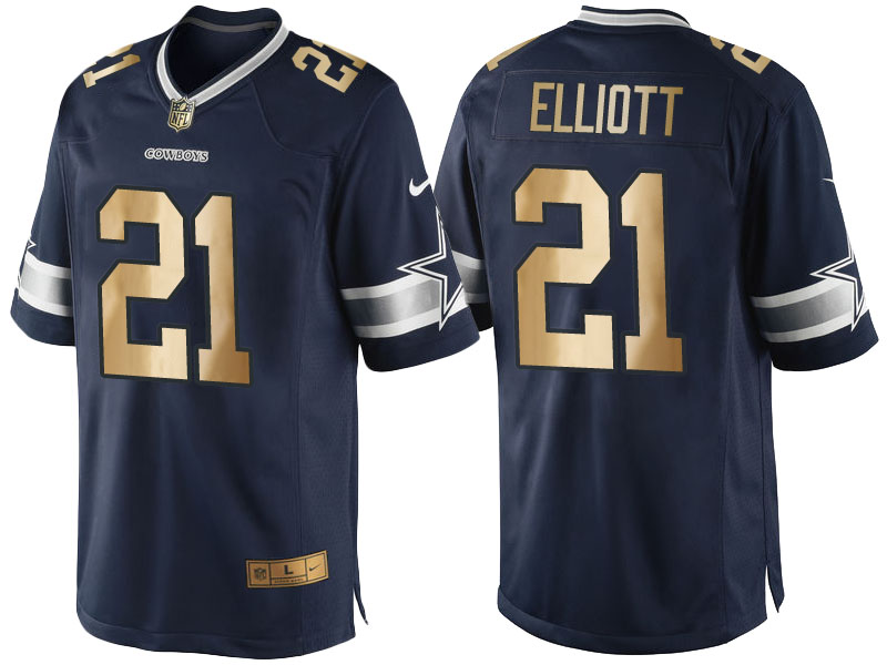 Dallas Cowboys #21 Ezekiel Elliott Navy Blue 2016 Christmas Gold Edition Jersey