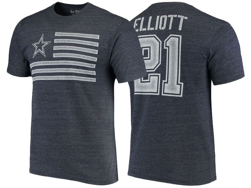 Dallas Cowboys #21 Ezekiel Elliott Navy Field Name & Number Tri-Blend T-Shirt