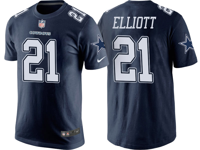 Dallas Cowboys #21 Ezekiel Elliott Navy Player Name & Number T-Shirt