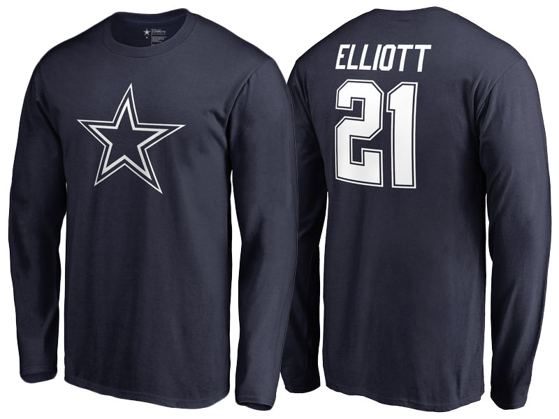 Dallas Cowboys #21 Ezekiel Elliott Navy Team Icon Long Sleeve T-Shirt