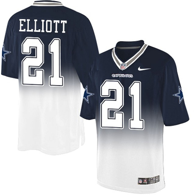 Dallas Cowboys #21 Ezekiel Elliott Navy/White Limited Fadeaway Jersey