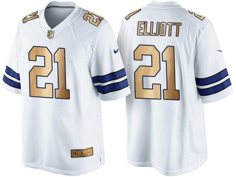 Dallas Cowboys #21 Ezekiel Elliott White 2016 Christmas Gold Edition Jersey