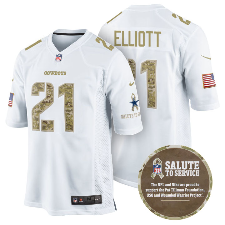 Dallas Cowboys #21 Ezekiel Elliott White Camo Salute to Service Jersey