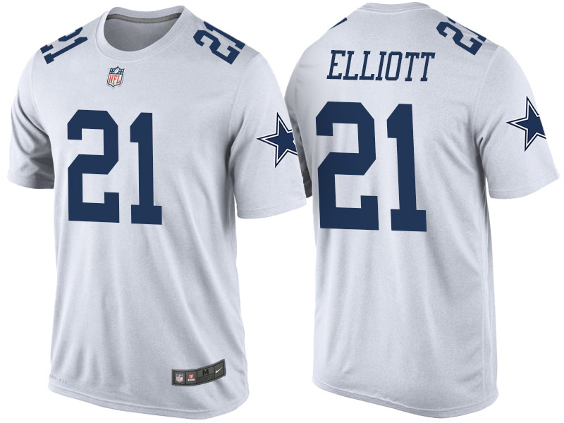 Dallas Cowboys #21 Ezekiel Elliott White Player Name & Number T-Shirt