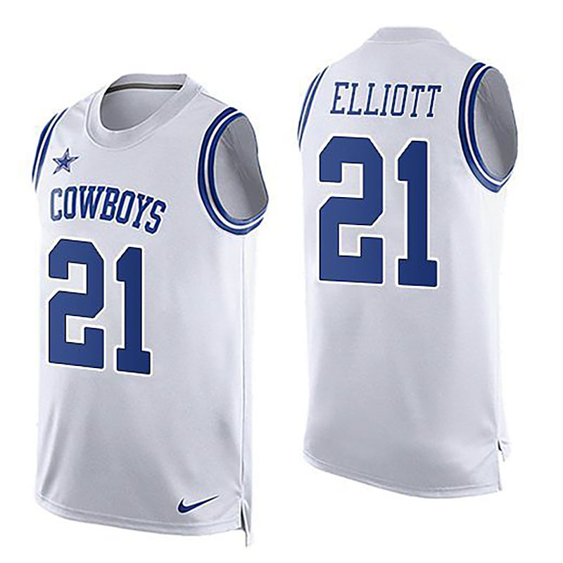 Cowboys #21 Ezekiel Elliott White Team Color Men NFL Limited Tank Top