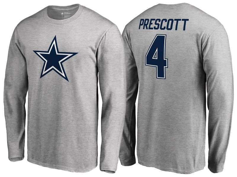 Dallas Cowboys #4 Dak Prescott Ash Team Icon Long Sleeve T-Shirt