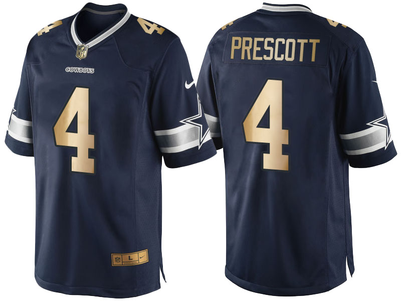 Dallas Cowboys #4 Dak Prescott Navy Blue 2016 Christmas Gold Edition Jersey