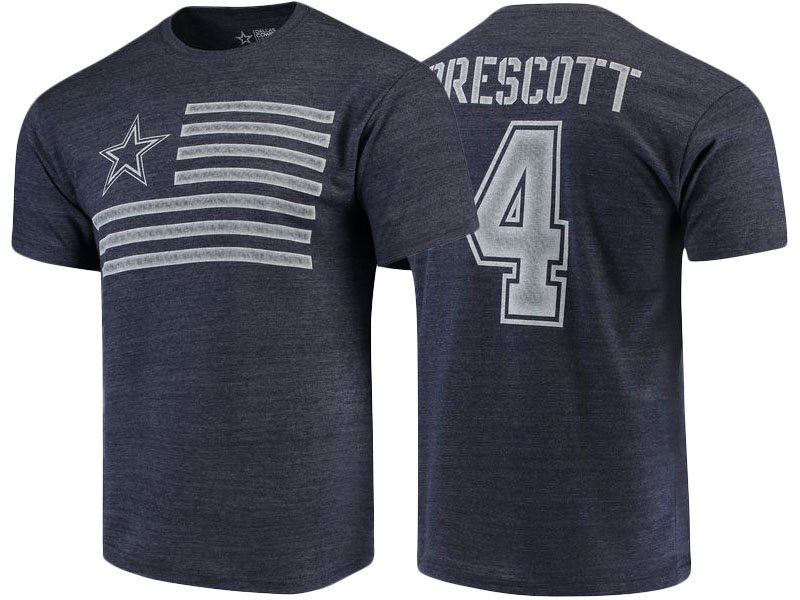 Dallas Cowboys #4 Dak Prescott Navy Field Name & Number Tri-Blend T-Shirt