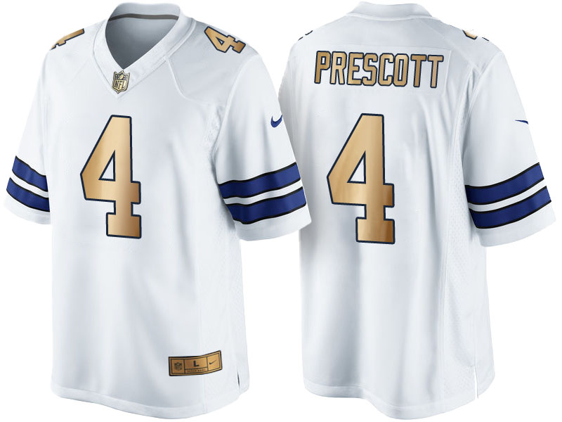 Dallas Cowboys #4 Dak Prescott White 2016 Christmas Gold Edition Jersey