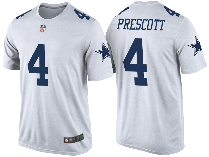 Dallas Cowboys #4 Dak Prescott White Player Name & Number T-Shirt