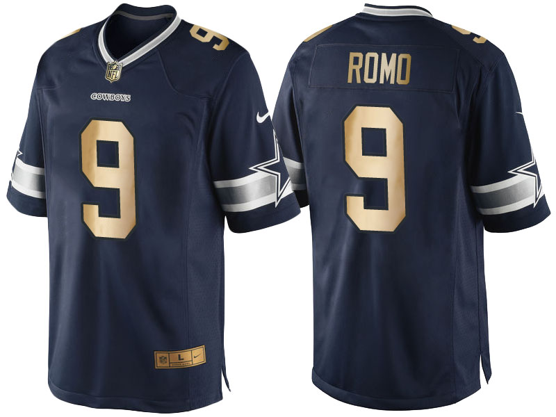 Dallas Cowboys #9 Tony Romo Navy Blue 2016 Christmas Gold Edition Jersey