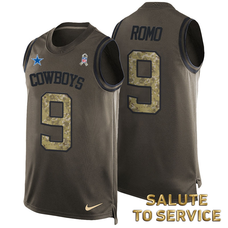 Tony Romo #9 Dallas Cowboys Green Salute To Service Tank Top