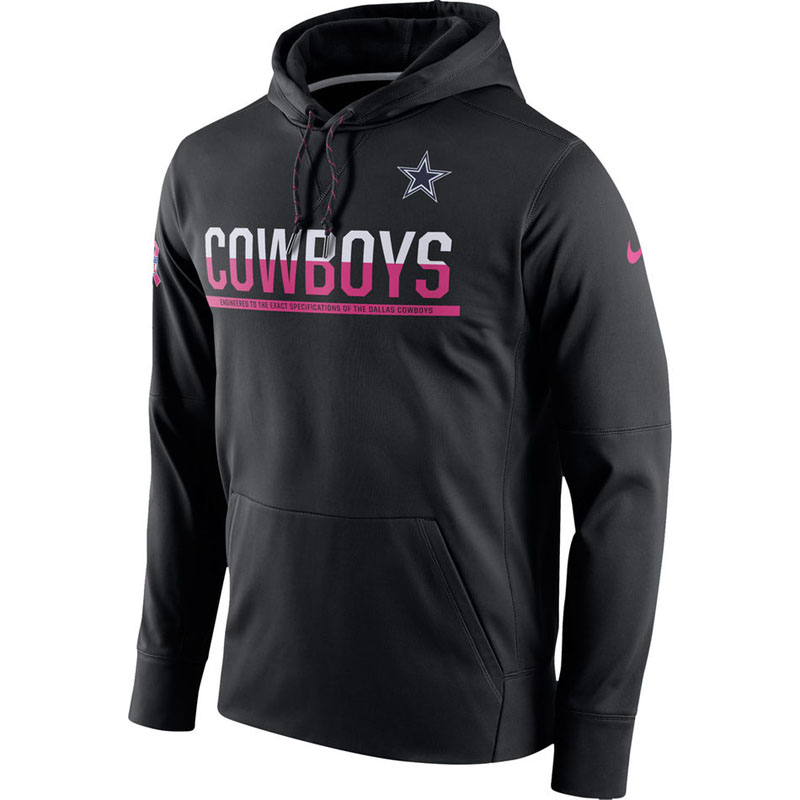 Dallas Cowboys Black Breast Cancer Awareness Circuit Performance Pullover Hoodie