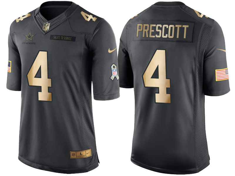 2016 Christmas Day Cowboys #4 Dak Prescott Anthracite Gold Salute to Service Jersey