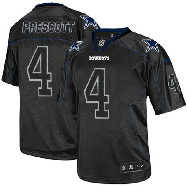 Dallas Cowboys #4 Dak Prescott Black Lights Out Jersey