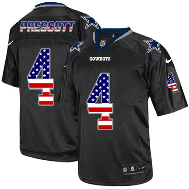 Dallas Cowboys #4 Dak Prescott Black USA Flag Fashion Jersey