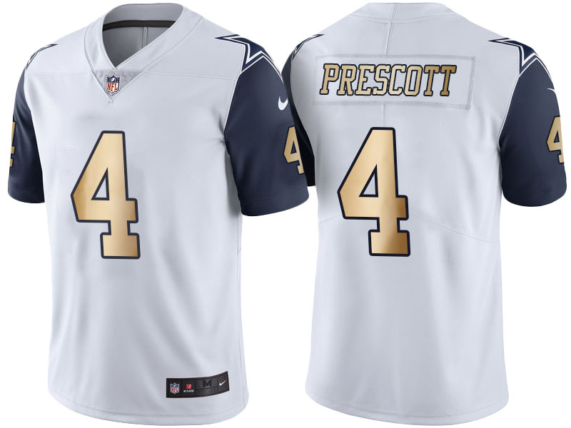 Dallas Cowboys #4 Dak Prescott White Gold Special Color Rush Jersey