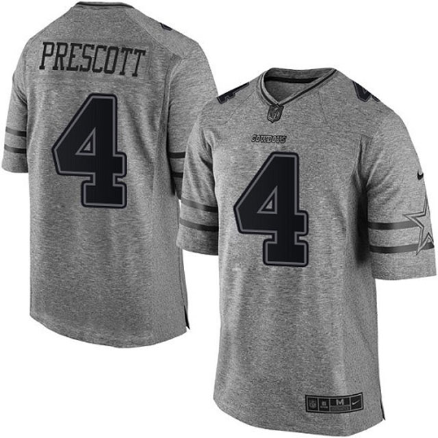 Dallas Cowboys #4 Dak Prescott Gray Gridiron Limited Jersey