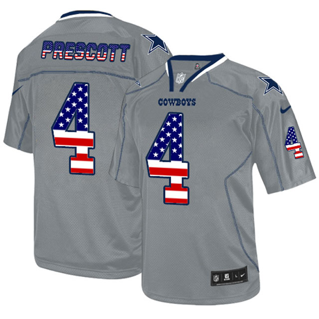 Dallas Cowboys #4 Dak Prescott Gray USA Flag Fashion Jersey