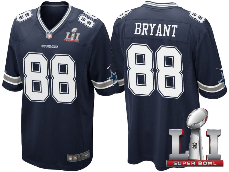 Dallas Cowboys #88 Dez Bryant Navy Blue 2017 Super Bowl LI Patch Game Jersey