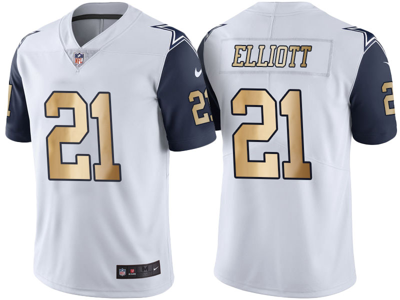 Dallas Cowboys #21 Ezekiel Elliott White Gold Special Color Rush Jersey