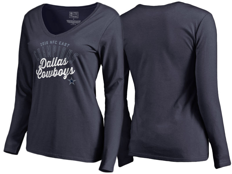 2016 AFC East Division Champions Dallas Cowboys Navy V-Neck Long Sleeve T-Shirt