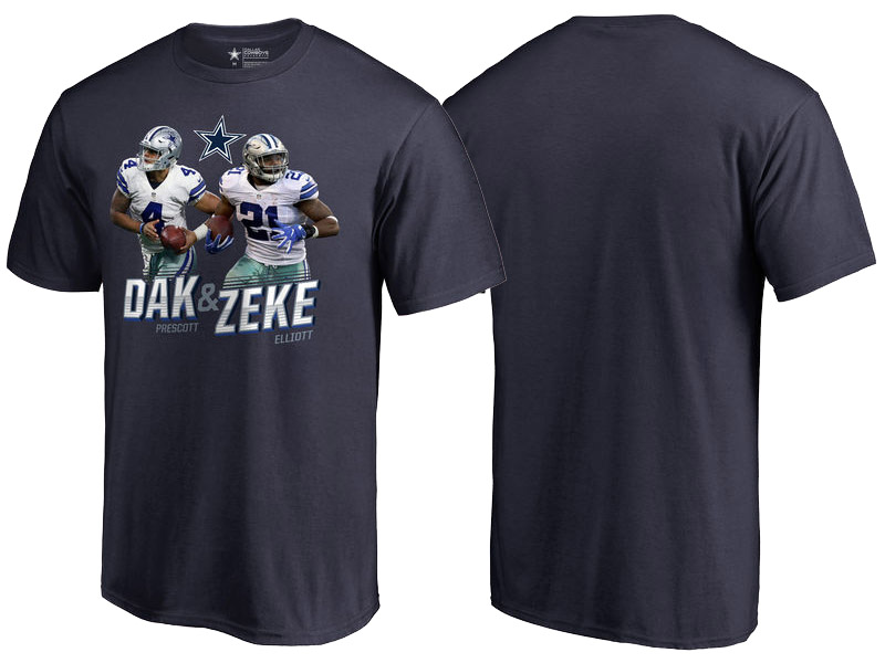 Dallas Cowboys Navy Graphic Ezekiel Elliott & Dak Prescott T-Shirt