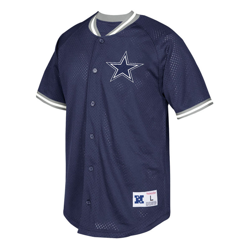 Dallas Cowboys Navy Seasoned Pro Mesh Button-Up Throwback Shirt