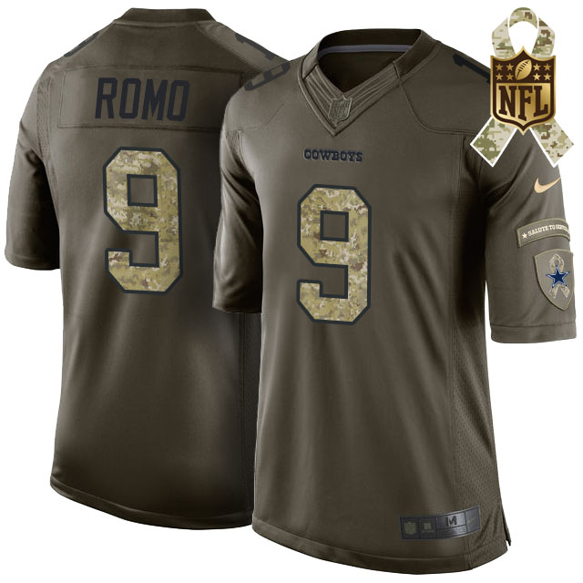 Dallas Cowboys #9 Tony Romo Green Camo Salute To Service Limited Jersey