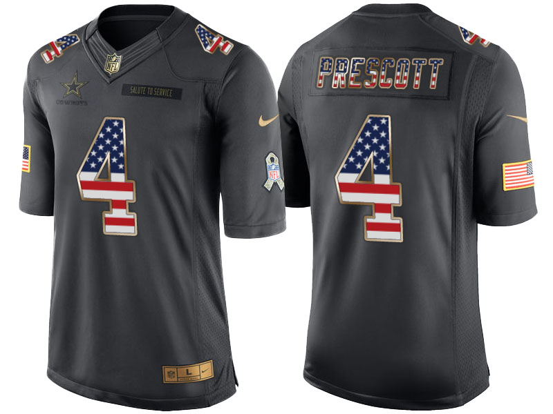 Dallas Cowboys #4 Dak Prescott Anthracite Salute to Service USA Flag Fashion Jersey