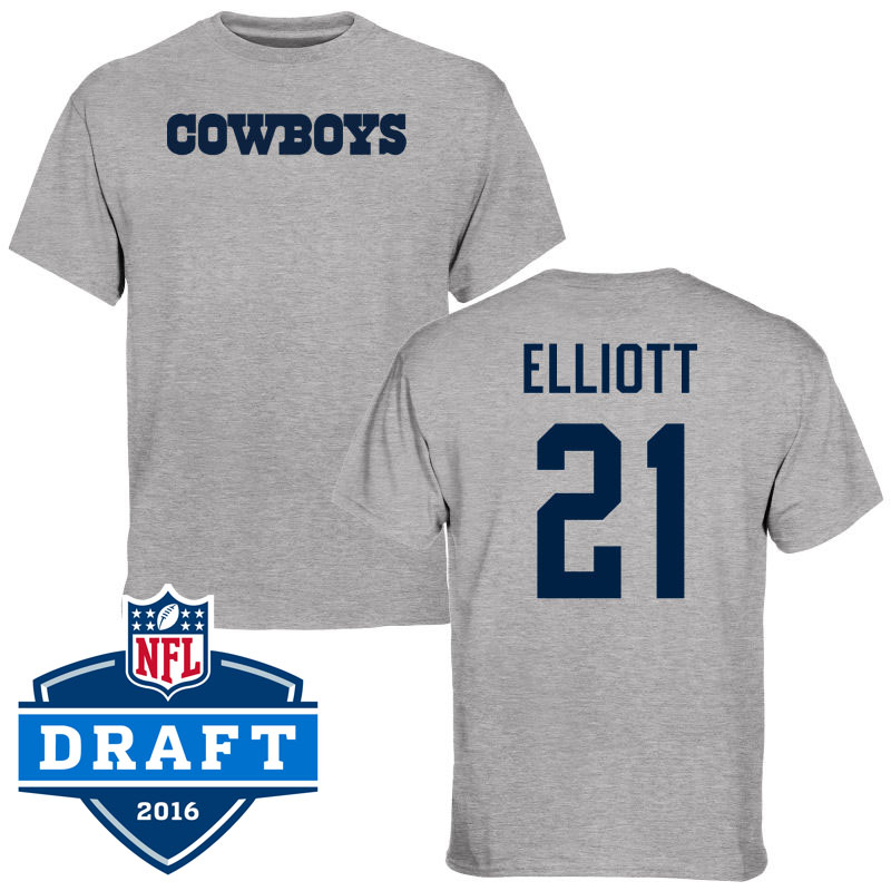 2016 Draft Pick Dallas Cowboys #21 Ezekiel Elliott Gray Name & Number T-shirt