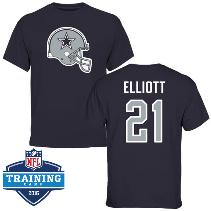 Dallas Cowboys #21 Ezekiel Elliott Navy Helmet Name & Number T-shirt