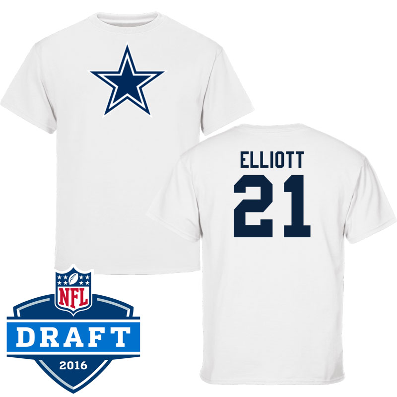 2016 Draft Pick Dallas Cowboys #21 Ezekiel Elliott White Name & Number T-shirt