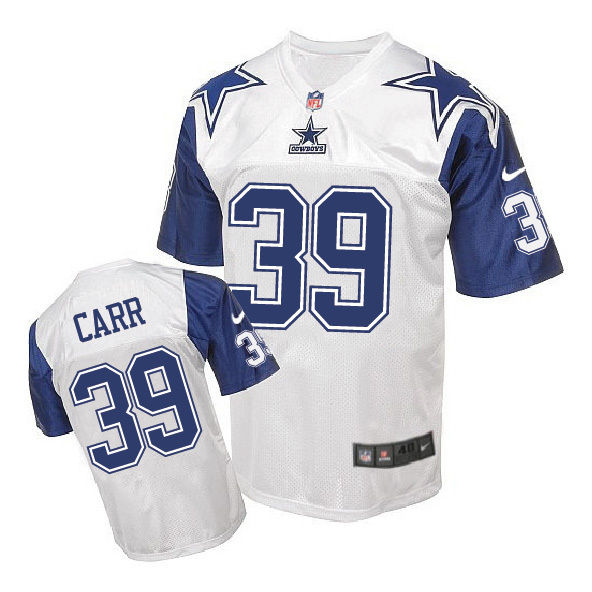 Dallas Cowboys #39 Brandon Carr White Throwback Jersey