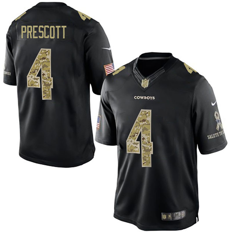 Dallas Cowboys #4 Dak Prescott Black Salute To Service Jersey