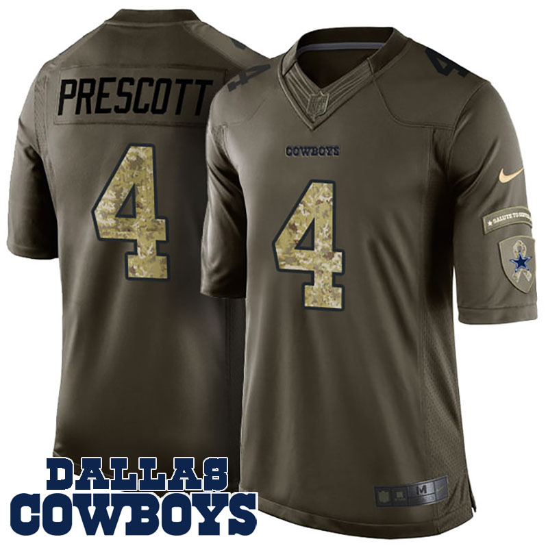 Dallas Cowboys #4 Dak Prescott Green Salute To Service Jersey