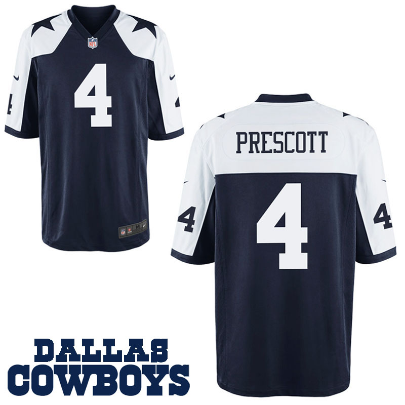 Dallas Cowboys #4 Dak Prescott Navy Throwback Game Preseason Game Jersey