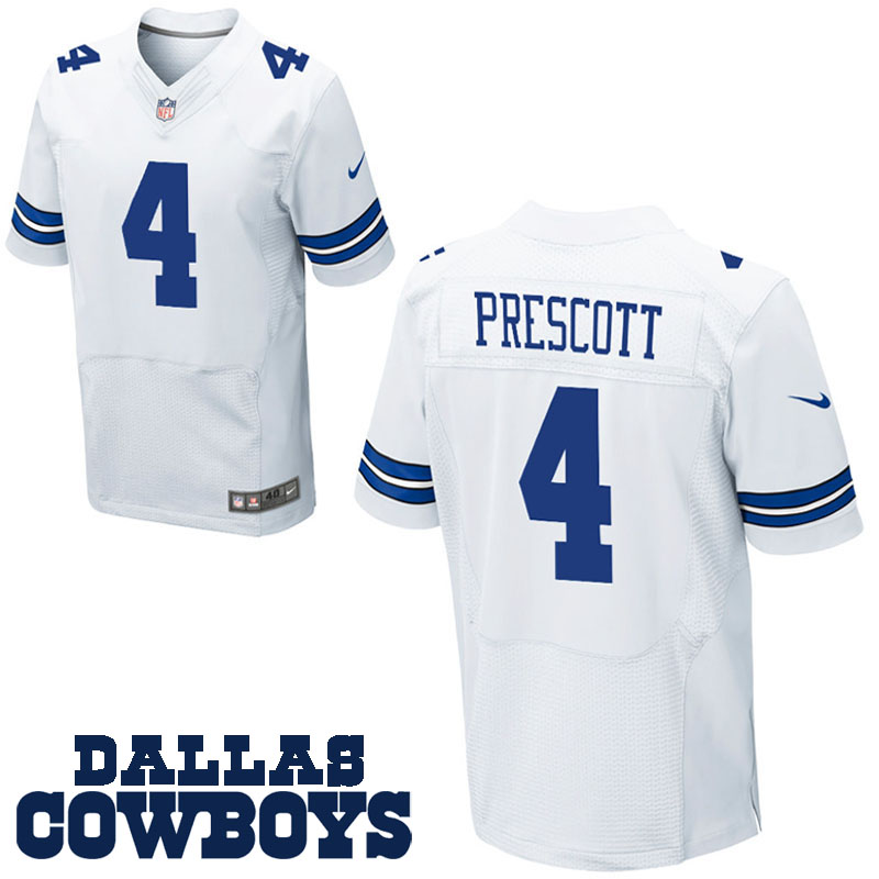 Dallas Cowboys #4 Dak Prescott White Elite Preseason Game Jersey