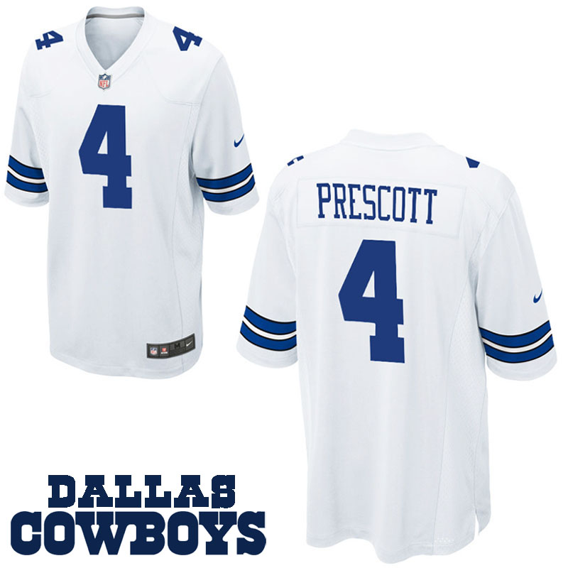 Dallas Cowboys #4 Dak Prescott White Game NFL Preseason Game Jersey