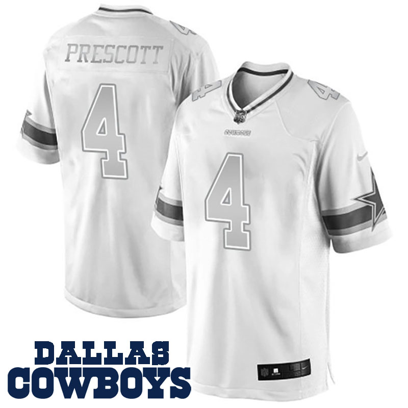 Dallas Cowboys #4 Dak Prescott White Platinum Limited Preseason Game Jersey