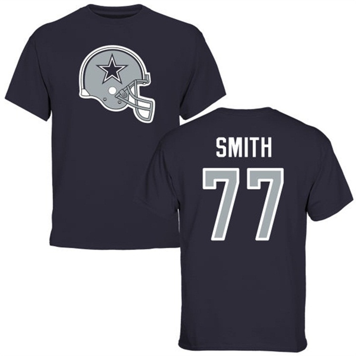 Dallas Cowboys #77 Tyron Smith Name & Number Navy Helmet T-shirt