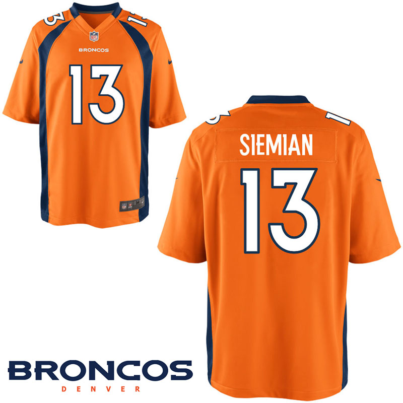 Preseason Game Denver Broncos #13 Trevor Siemian Orange Game Jersey