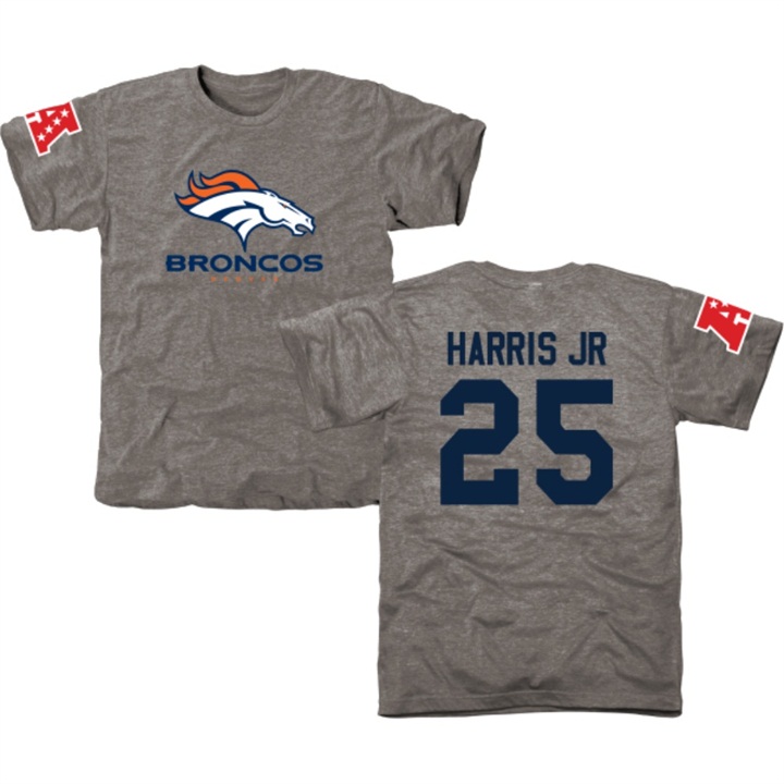 Denver Broncos #25 Chris Harris Jr Gray Name & Number Tri-Blend T-shirt