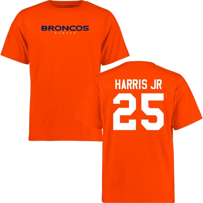 Denver Broncos #25 Chris Harris Orange Name & Number Wordmark T-shirt