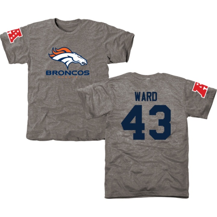 Denver Broncos #43 TJ Ward Gray Name & Number Tri-Blend T-shirt