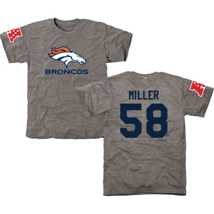 Denver Broncos #58 Von Miller Gray Name & Number Tri-Blend T-shirt