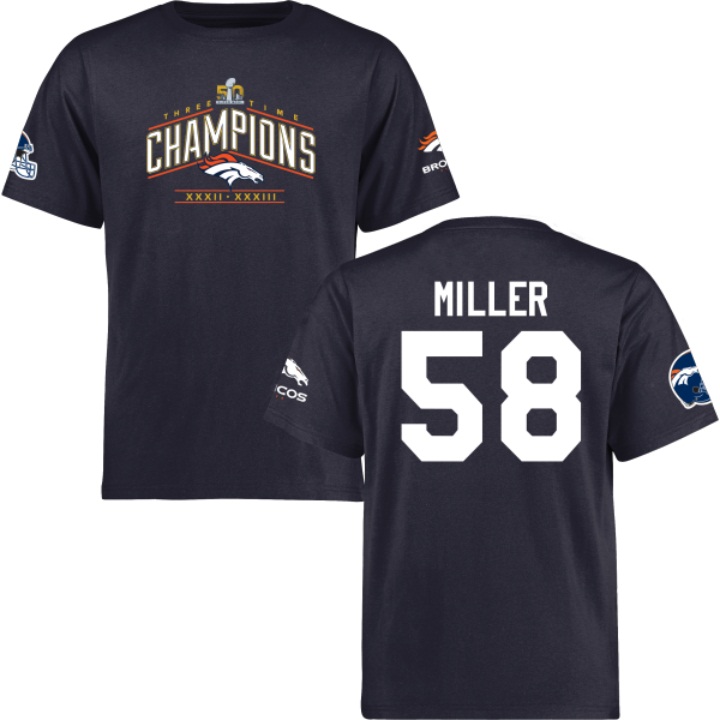 Denver Broncos #58 Von Miller Navy Blue Super Bowl 50 T-shirt